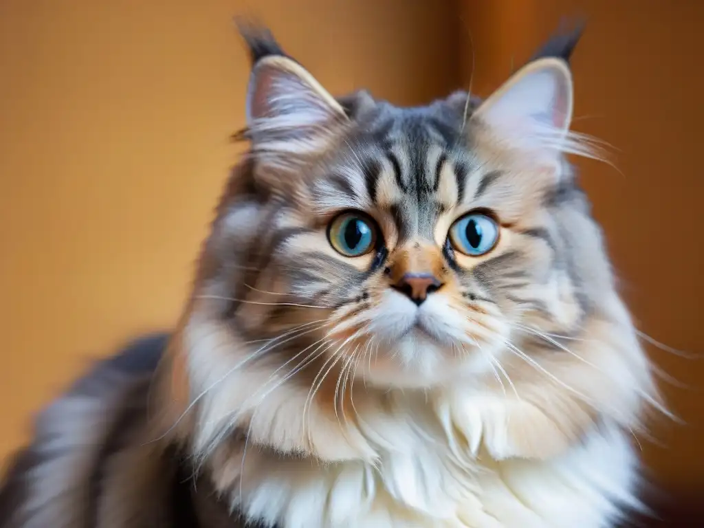 Retrato detallado de un elegante gato siberiano hipoalergénico, ideal para alérgicos