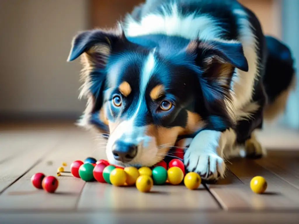 Border Collie resuelve puzzle con determinación Border Collie resolviendo un rompecabezas con determinación, ejercicios estimulación mental perros