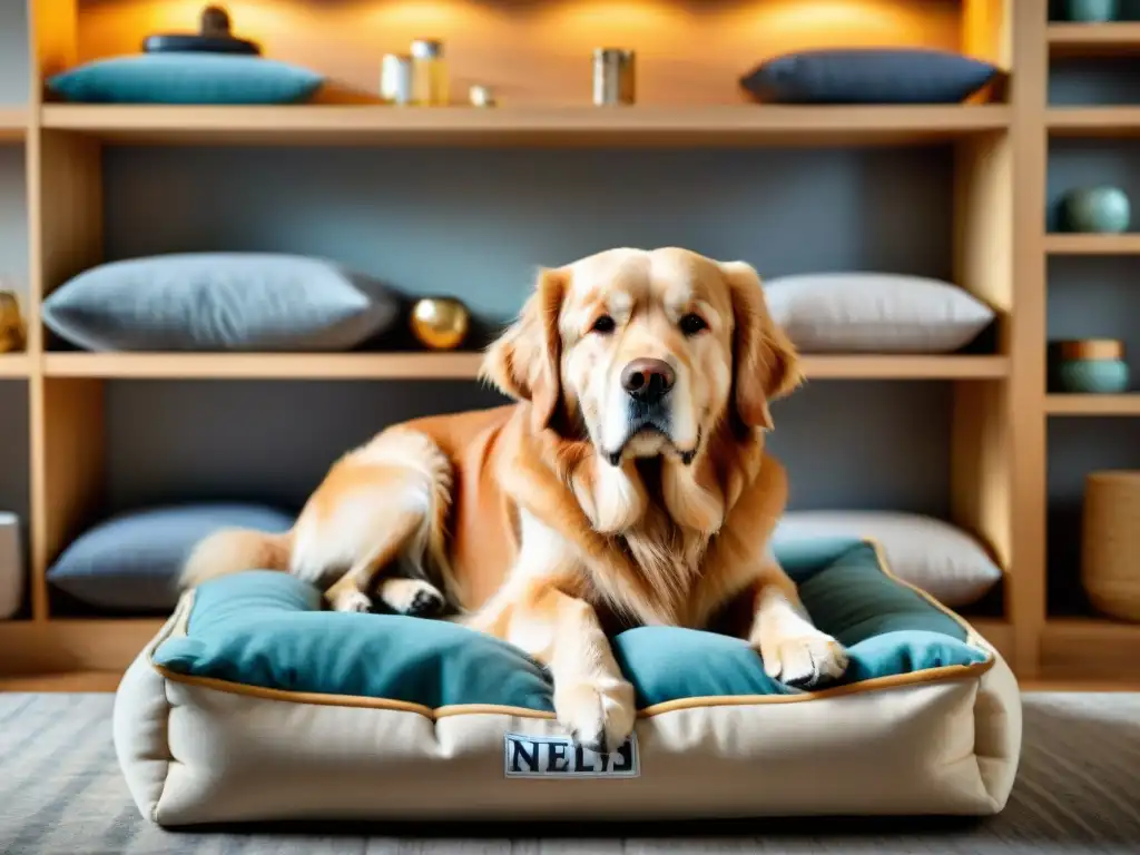 Vínculo eterno: cuidados para tu perro mayor Un sabio golden retriever anciano descansa en su cama, rodeado de amor y cuidados