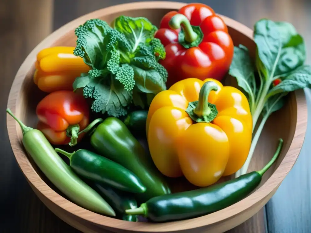 Variedad de vegetales frescos y vibrantes en cuenco de madera Una variedad de alimentos vegetarianos para mascotas seguros presentados en un tazón de madera, frescos y vibrantes, listos para disfrutar
