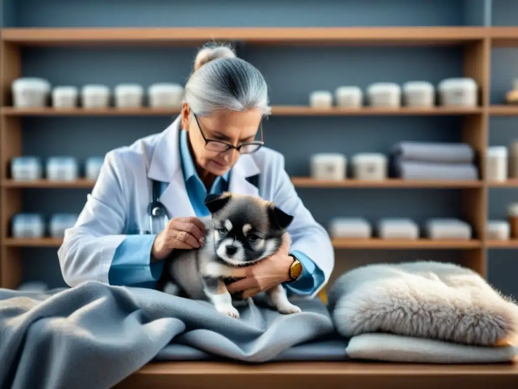 Veterinario reconforta a perro anciano con cariño Veterinario reconfortando con amor a perro mayor en consulta