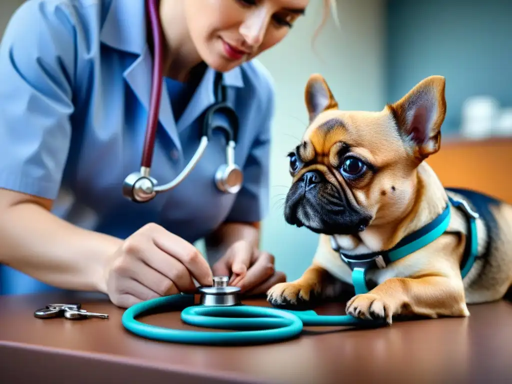 Veterinario examina con precisión el estómago de un perro Veterinario examinando con atención el estómago de un perro pequeño, en clínica veterinaria