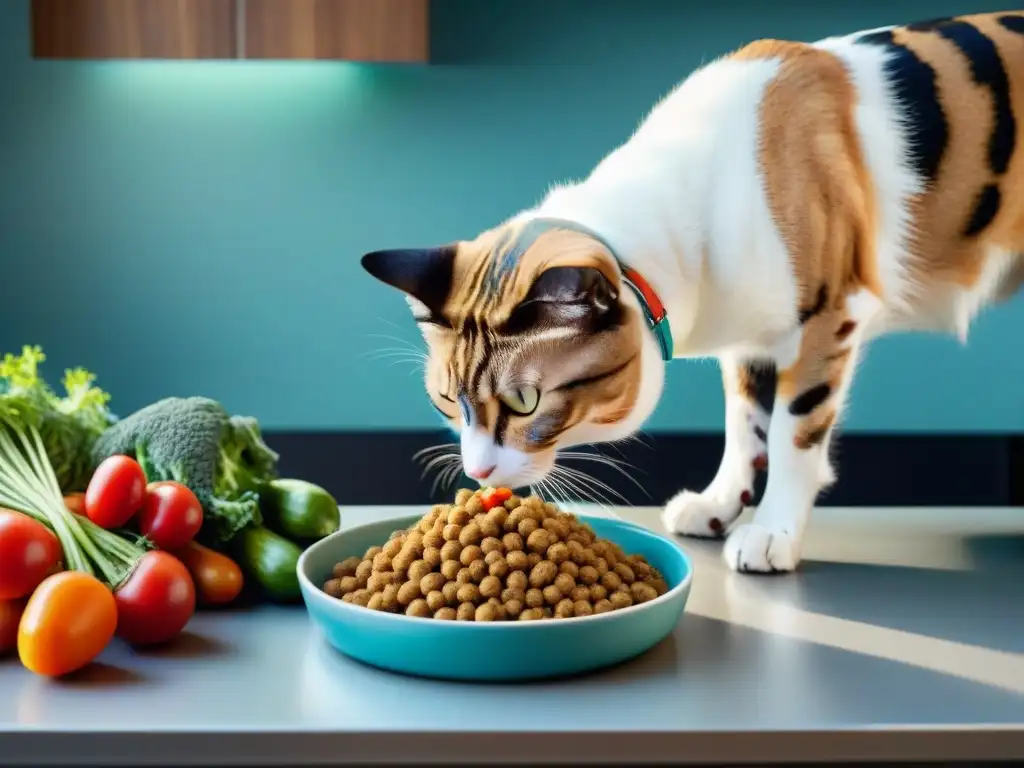 Preparación meticulosa de comida saludable para mascotas Un veterinario mide con cuidado la comida saludable para mascotas, promoviendo la dieta para prevenir sobrepeso mascota
