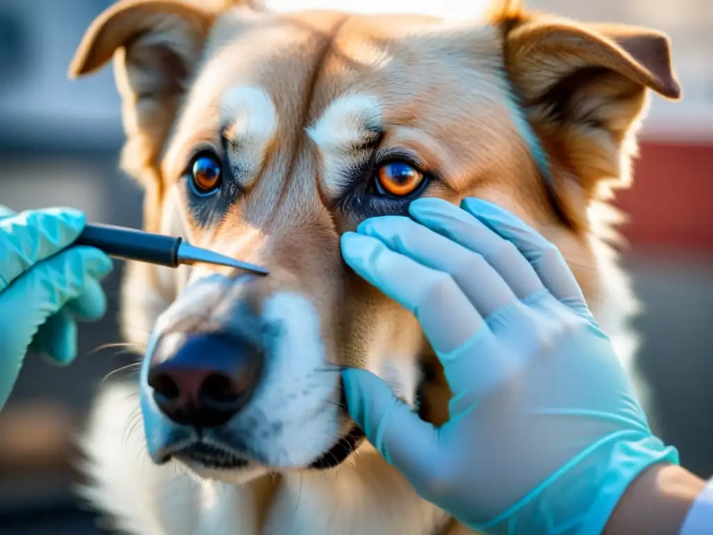 Examen de cáncer en perro: detección precisa y cuidadosa Un veterinario realiza con cuidado una detección temprana de cáncer en un perro confiado