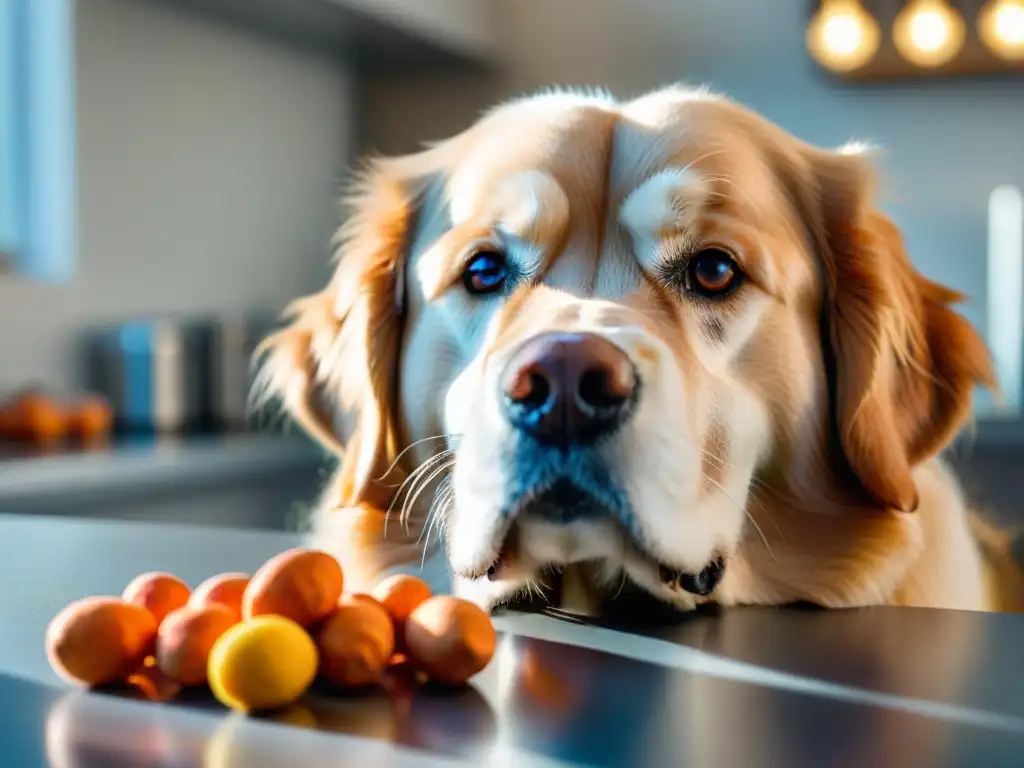 Preparación experta de dieta para golden retriever en clínica veterinaria Un veterinario prepara con cuidado una dieta hidrolizada personalizada para un golden retriever en una clínica moderna y equipada