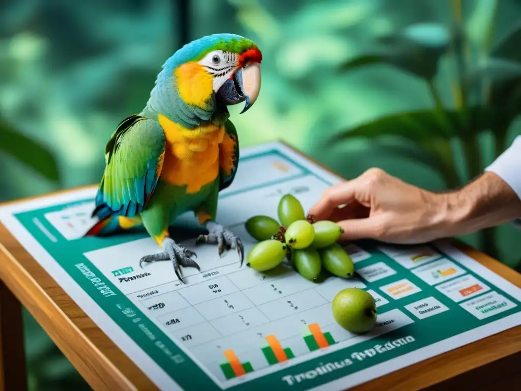 Veterinario alimentando a loro: dieta especializada Veterinario cuidadoso alimenta a loro con dieta especial, resaltando la importancia de la nutrición en aves mascotas