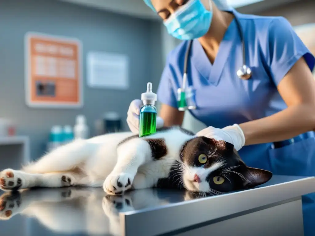 Veterinario experto cuidando a mascota enferma con dedicación Veterinario cuidadoso administra suplementos a mascota enferma en clínica, destacando profesionalismo en recuperación