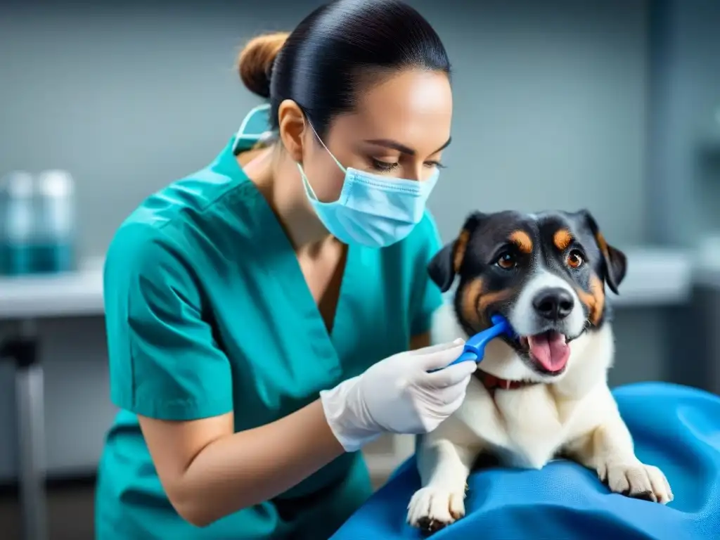 Dentista veterinario cuidando la salud dental de un perro Un veterinario dentista cuida la salud dental de un perro con precisión y profesionalismo