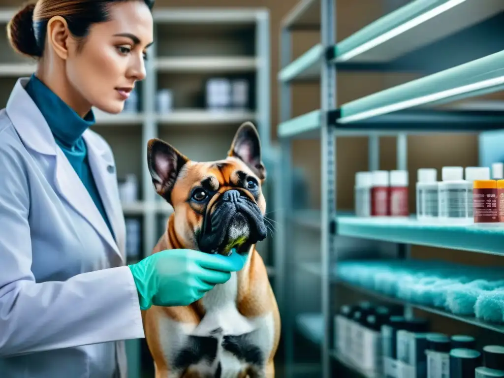 Examen minucioso de veterinario: prevención de parásitos en perros Veterinario examinando a perro en clínica con detalle, destacando importancia de prevención parásitos mascotas estación