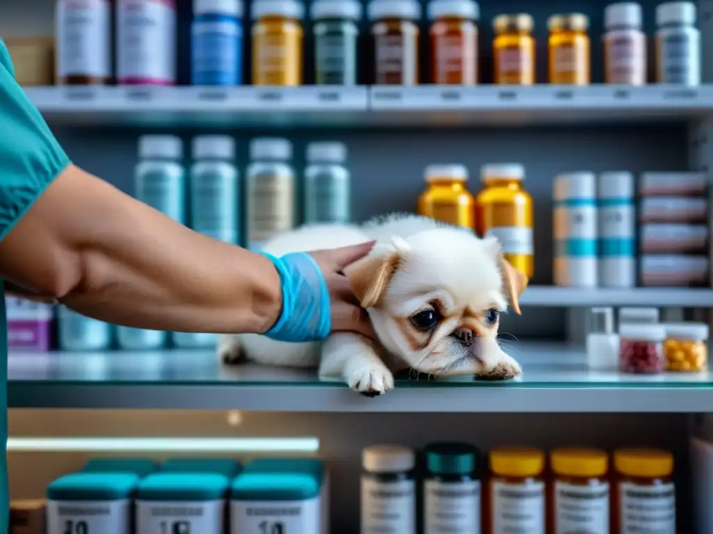 Veterinario dosificando antibióticos para perro Veterinario midiendo dosis precisa de antibióticos para perro, destacando el uso responsable antibióticos mascotas