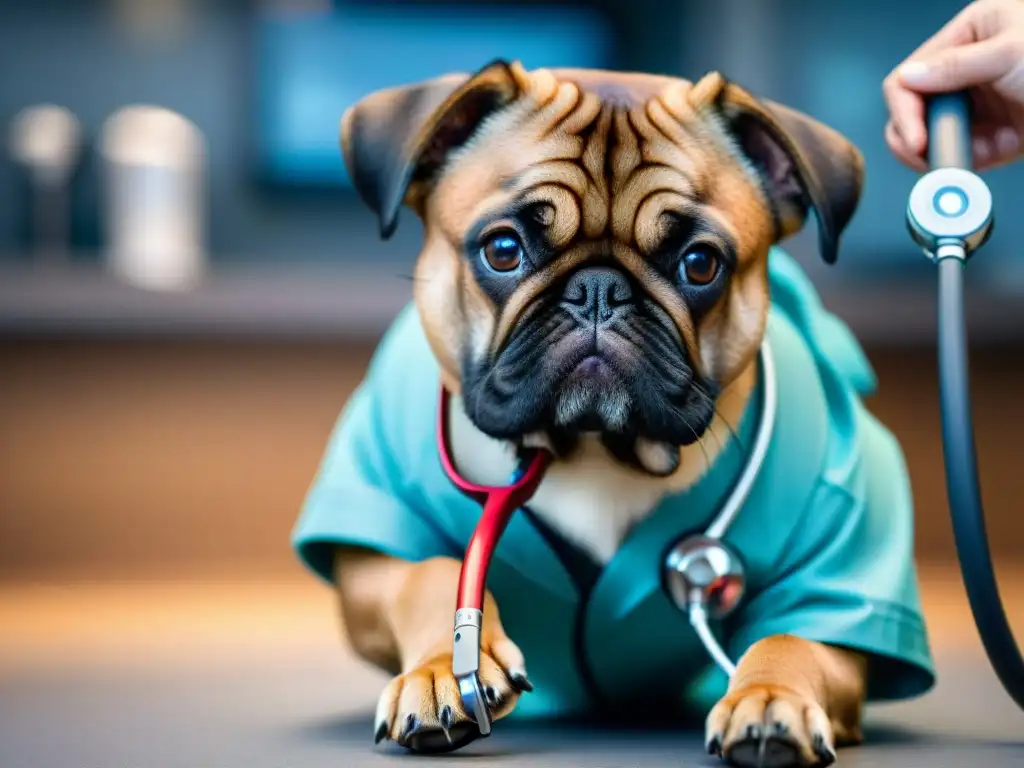 Vet usando estetoscopio avanzado en perro curioso Un veterinario usando un estetoscopio de alta tecnología para monitorizar el ritmo cardíaco de un perro en una clínica moderna