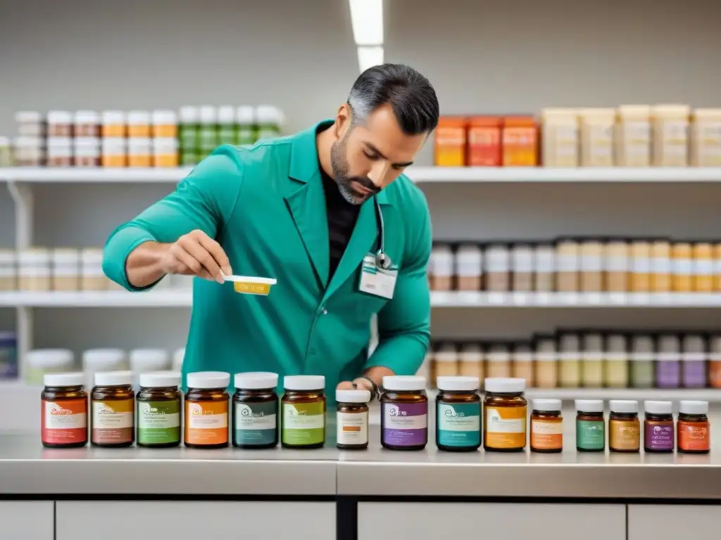 Veterinario experto selecciona suplementos nutricionales para mascotas grandes Un veterinario experto selecciona suplementos alimenticios para razas grandes mascotas, transmitiendo dedicación y conocimiento