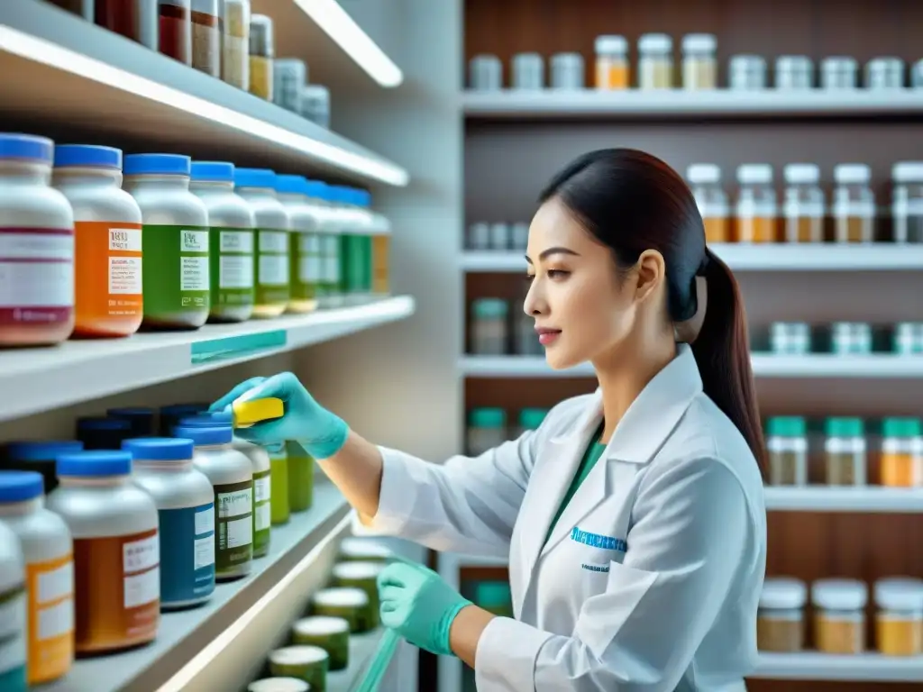 Veterinario experto mezcla suplementos para fortalecer sistema inmunitario mascota en clínica moderna