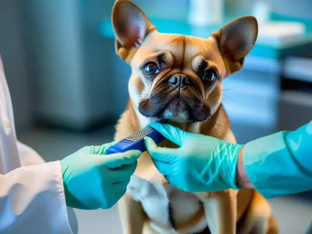 Dentista veterinario cuidando dientes de perro Un veterinario realizando una limpieza dental a un perro, destacando la importancia del seguro dental para mascotas
