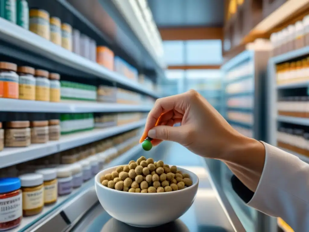 Un veterinario meticuloso prepara suplementos para fortalecer el sistema inmunitario de mascotas