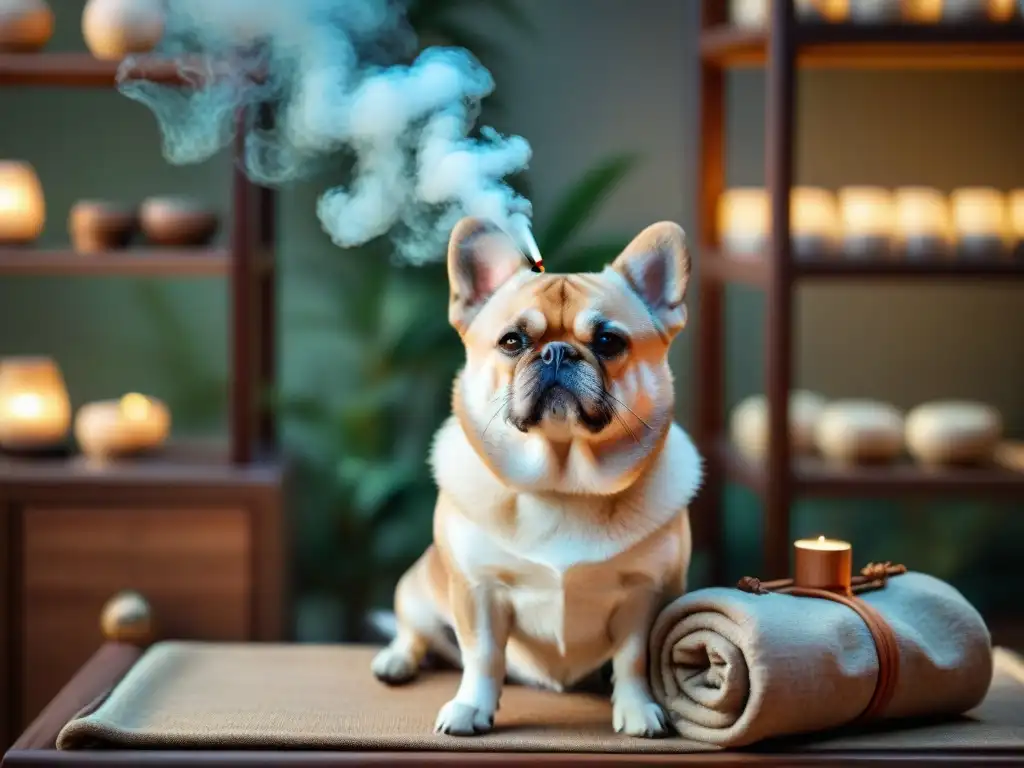 Veterinario aplica moxibustión a perro: terapia holística para bienestar animal Un veterinario aplica moxibustión en un perro, creando un ambiente sereno y profesional