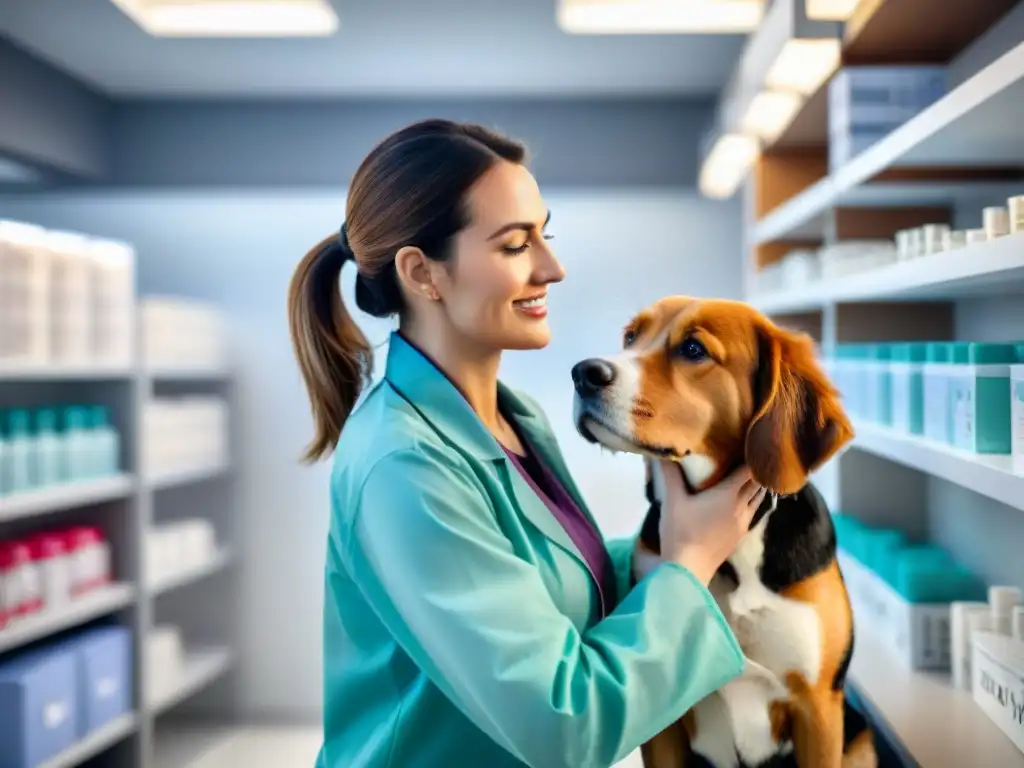 Veterinario vacunando a un perro con confianza y cuidado en clínica moderna