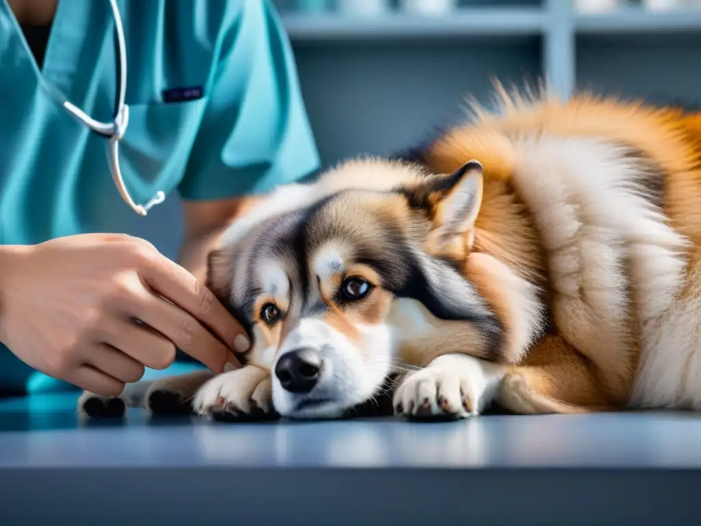 Examen detallado: Veterinario detecta alergias en mascota Veterinario examinando piel de mascota en busca de alergias