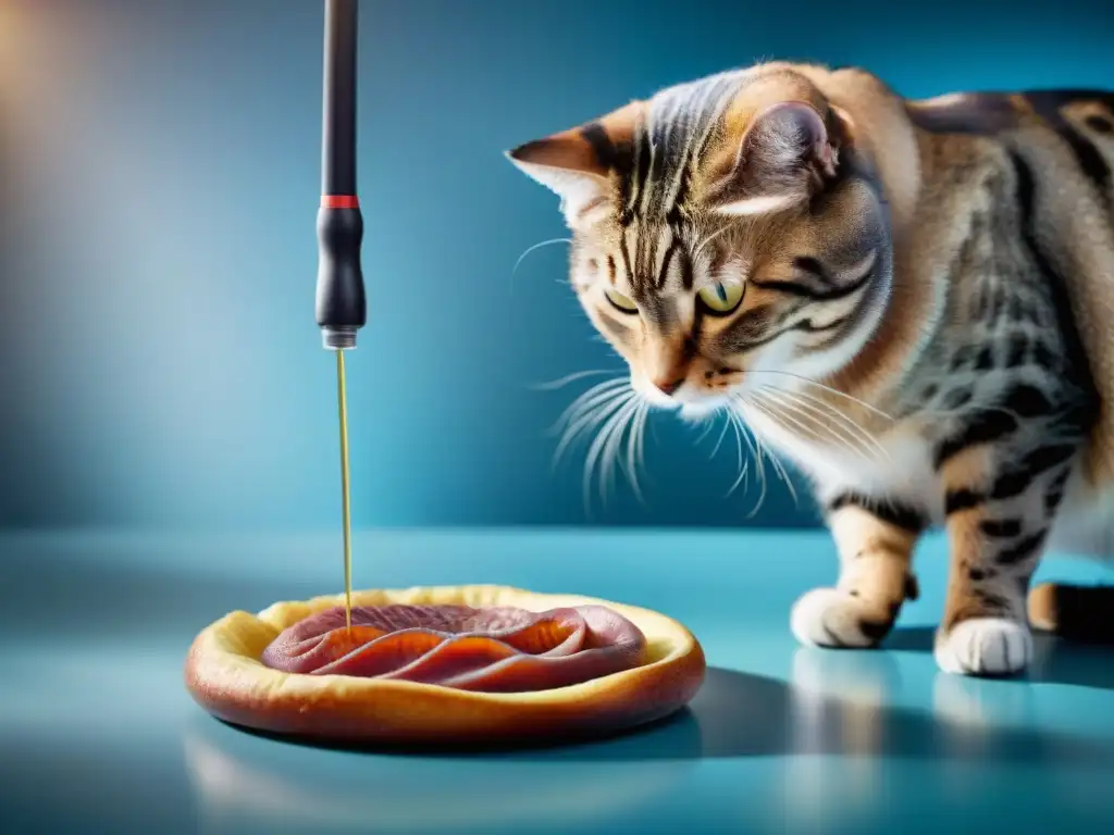 Examen veterinario detallado del sistema digestivo de mascota Un veterinario examina cuidadosamente el sistema digestivo de una mascota con una herramienta médica especializada