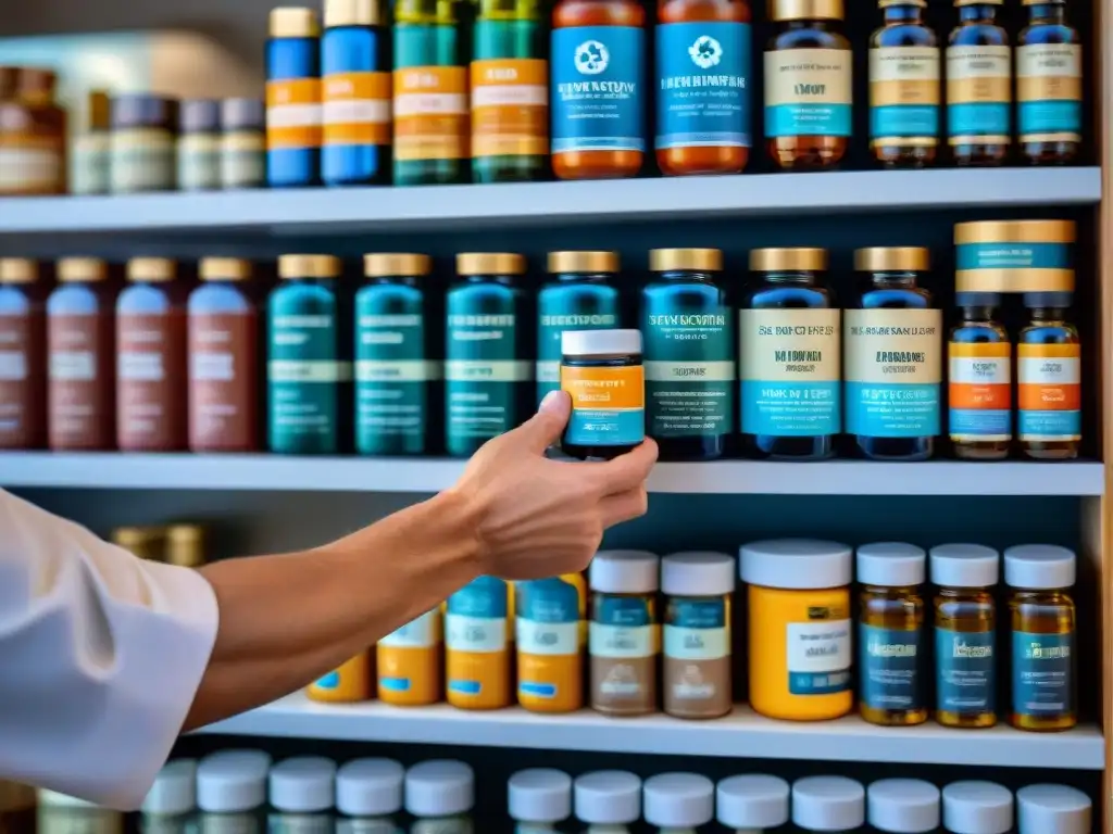 Veterinario elige suplementos para mascotas en clínica moderna Un veterinario selecciona suplementos para prevenir enfermedades en una clínica moderna y dedicada al cuidado de mascotas