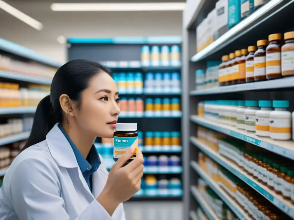 Veterinario seleccionando suplementos para mascotas Un veterinario examina detenidamente suplementos para prevenir enfermedades mascotas, transmitiendo confianza y profesionalismo