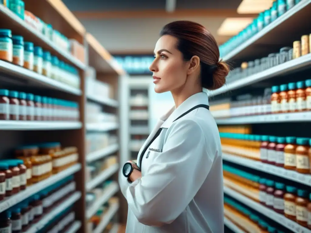 Veterinario seleccionando suplementos para fortalecer el sistema inmunitario de mascotas, en ambiente profesional