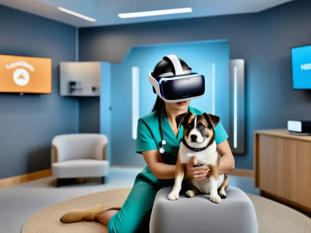 Veterinario utiliza realidad virtual para rehabilitar perro Un veterinario utiliza tecnología de realidad virtual para asistir en la rehabilitación de un perro