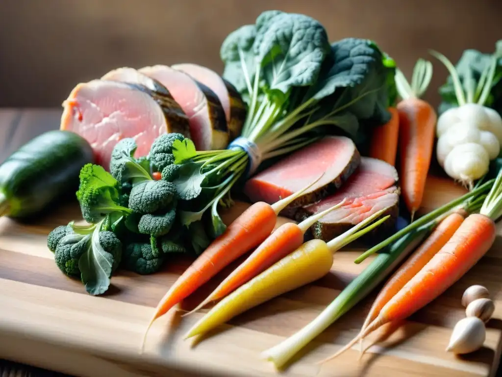 Ingredientes crudos para dieta equilibrada de mascotas Vibrante dieta cruda para mascotas: variedad de alimentos frescos y coloridos en tabla de madera