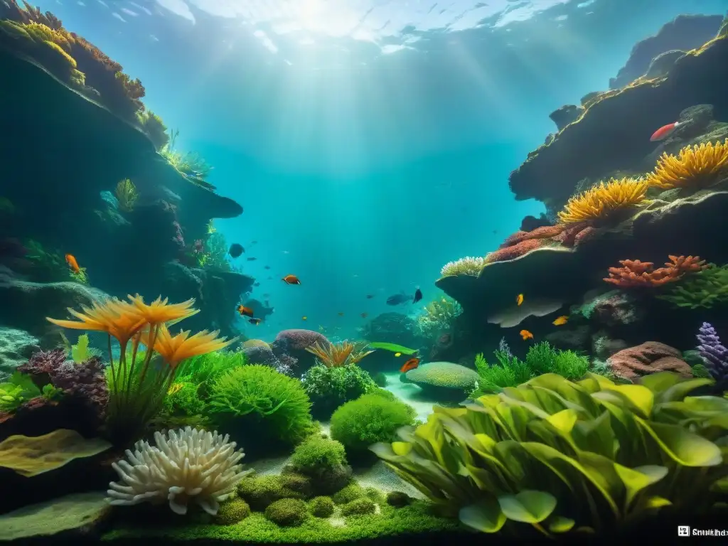 Acuario vibrante: Ecosistema submarino en equilibrio Vibrante ecosistema acuático en armonía, prevención algas acuario estrategias efectivas