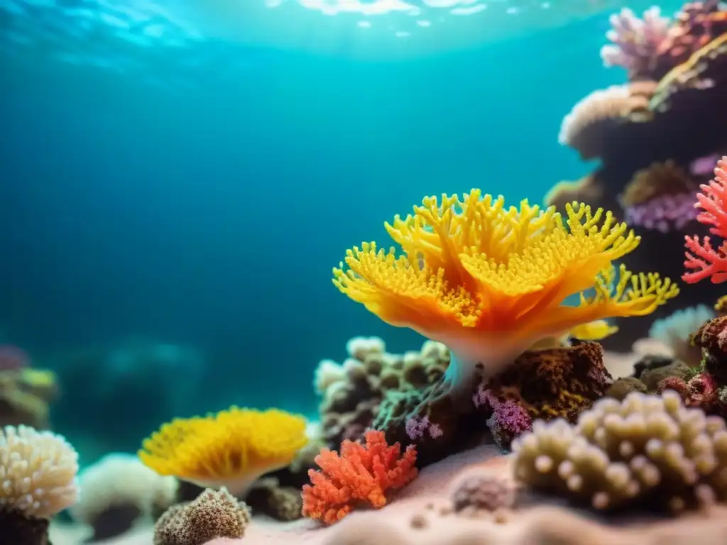 Arrecife de coral vibrante en acuario: belleza submarina Un vibrante ecosistema marino en un acuario de agua salada, destacando la belleza del mantenimiento acuarios agua salada