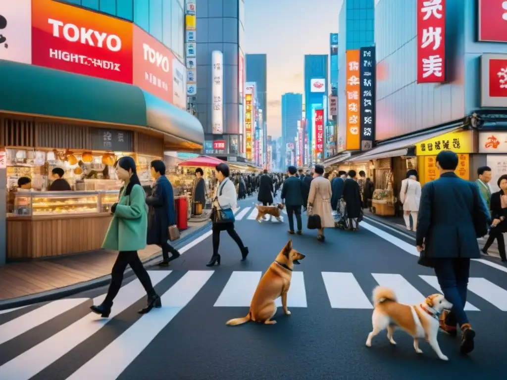 Escena urbana en Shibuya: cafés petfriendly y diversidad en Tokyo Vibrante escena de calles en Tokio, con cafés petfriendly y diversidad urbana