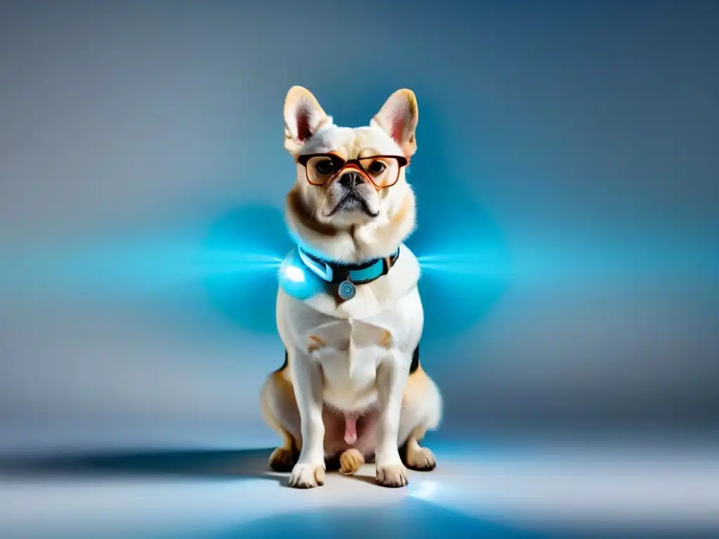 Collar inteligente para mascotas: tecnología y estilo en uno Wearable para mascotas con estilo: dispositivo moderno con luces LED personalizables, en collar de moda en perro blanco esponjoso
